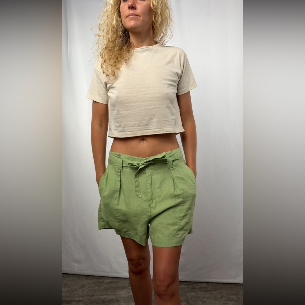 NWT Madewell 100% Linen High Waisted Tie Front Shorts in‎ Green Size 2